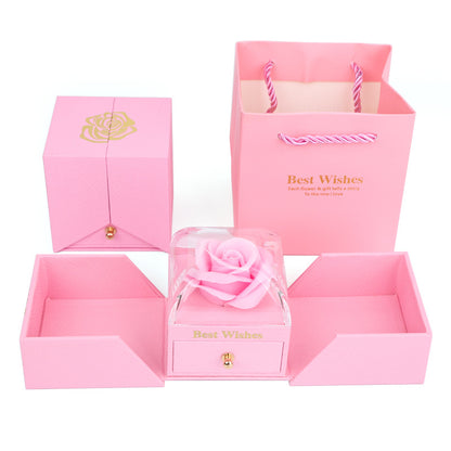 Double-Opening Gift Box with Preserved Rose & Heart Necklace
