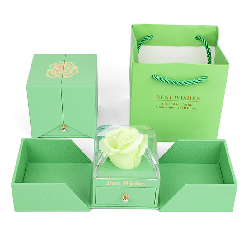 Double-Opening Gift Box with Preserved Rose & Heart Necklace