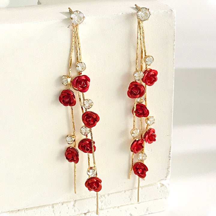 Floral Tassel Stud Earrings