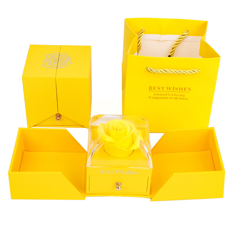 Double-Opening Gift Box with Preserved Rose & Heart Necklace