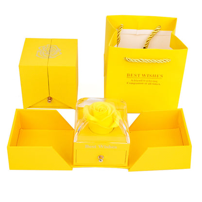 Double-Opening Gift Box with Preserved Rose & Heart Necklace