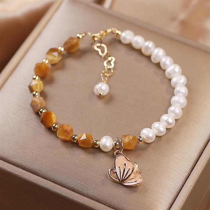 Summer Butterflies ? Freshwater Pearl &amp; Agate Bracelet