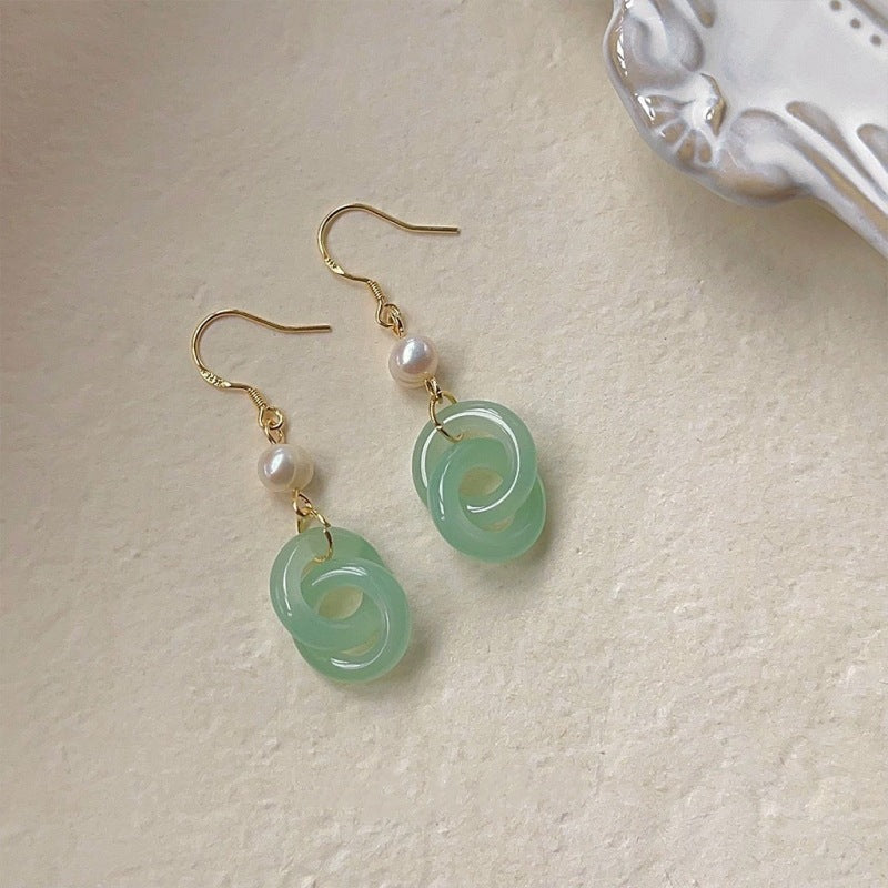 Jade Knot &amp; Pearl Earrings