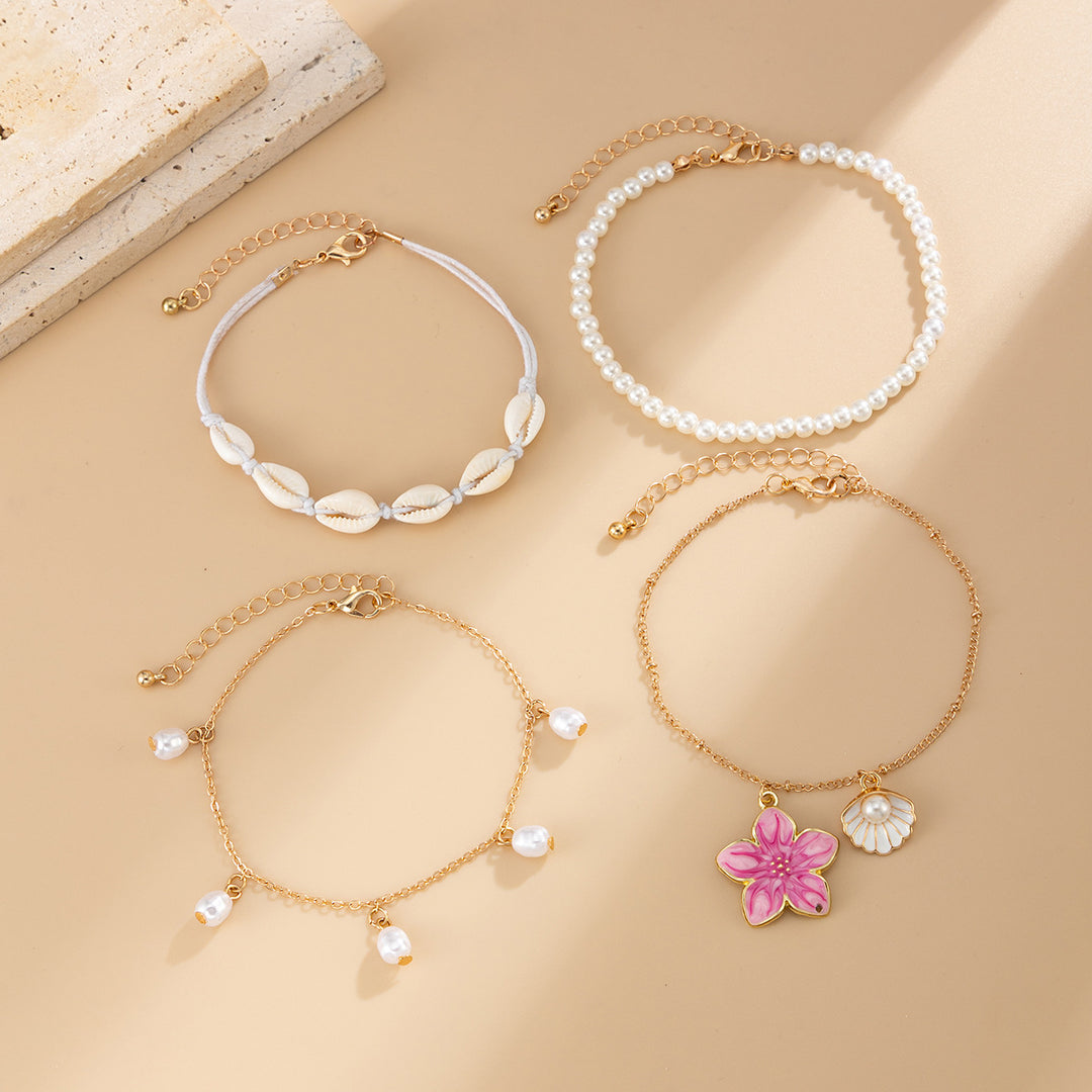 Bohemian Multi-Layer Enamel &amp;amp; Natural Charm Anklet