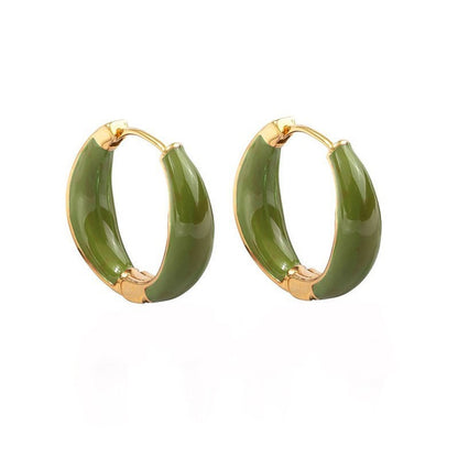Classic Green Enamel Hoop Earrings