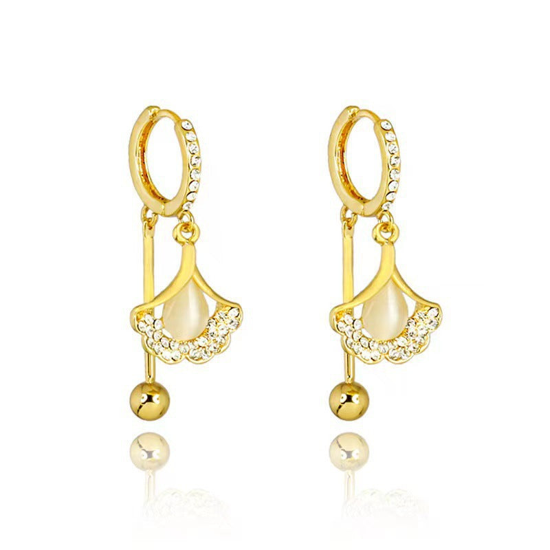 Cat’s Eye Drop Pavé Hoop Earrings
