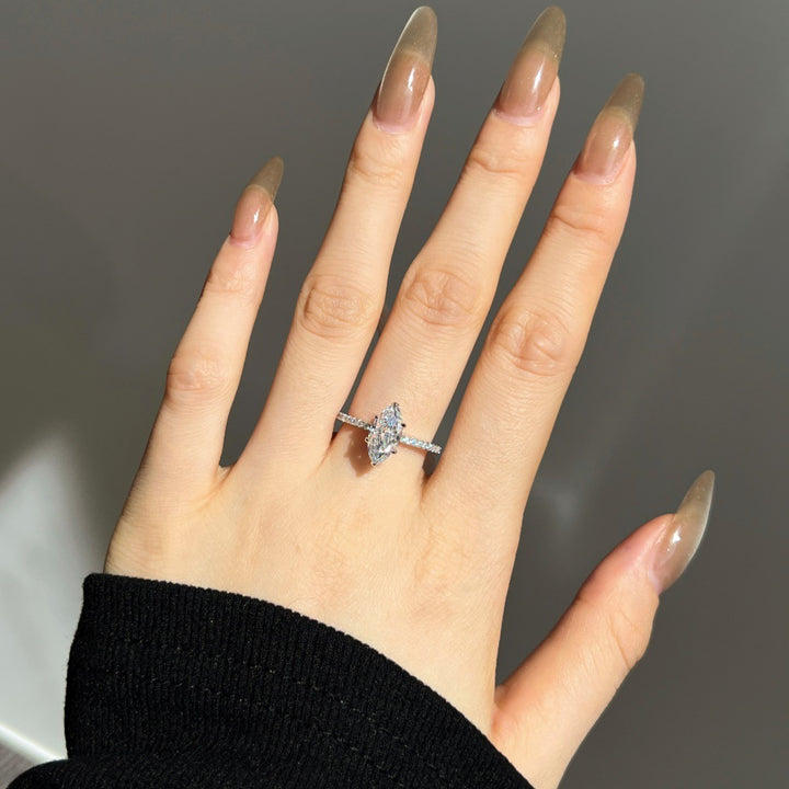 Marquise Moissanite Six-Prong Pavé Ring