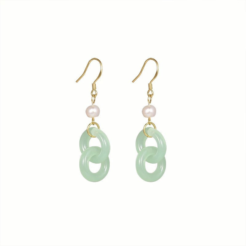 Jade Knot &amp; Pearl Earrings