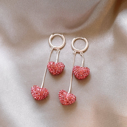 Delicate Double Heart Tassel Earrings