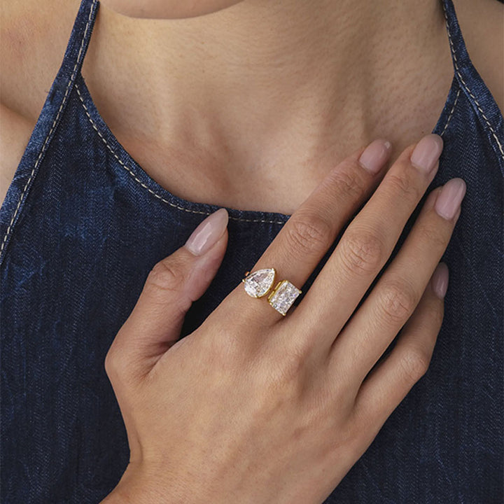 Distinctive Open Ring with Two Stones