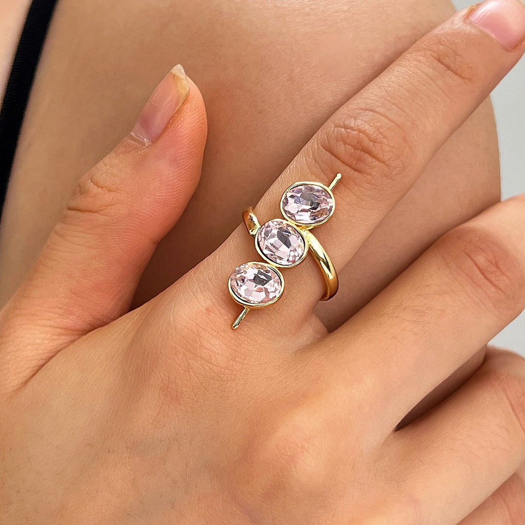 Oval Bezel Three-Stone Open Wrap Crystal Ring