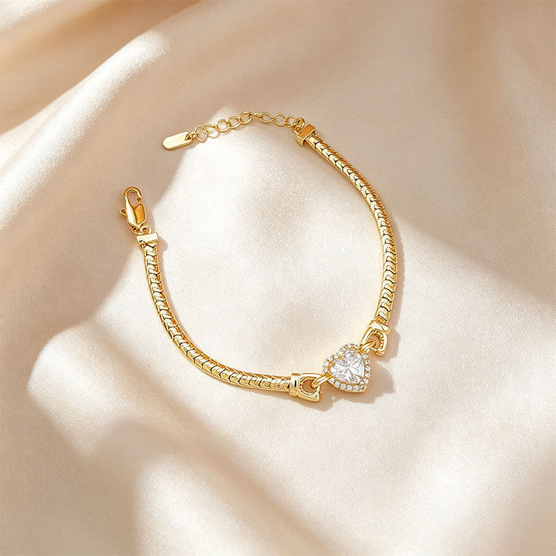 Halo-Style Snake Chain Bracelet With Diamond Accents