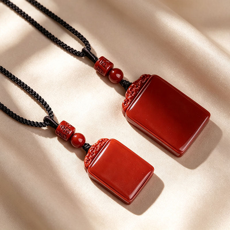 Cinnabar Plain Safety Tablet Pendant Necklace