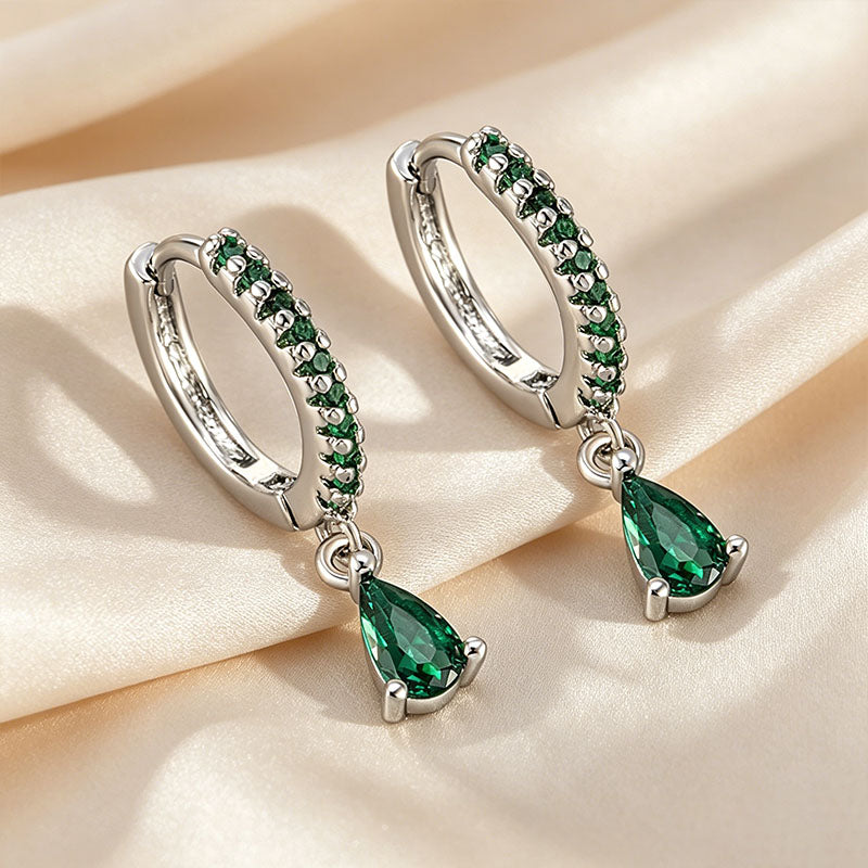 Paved Hoop Pear Earrings