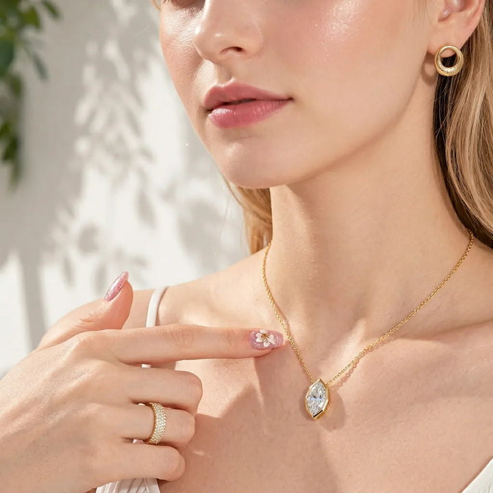 Marquise Bezel‑Set Solitaire Moissanite Pendant Necklace