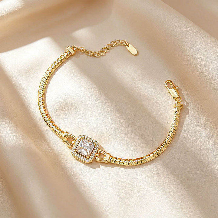 Halo-Style Snake Chain Bracelet With Diamond Accents