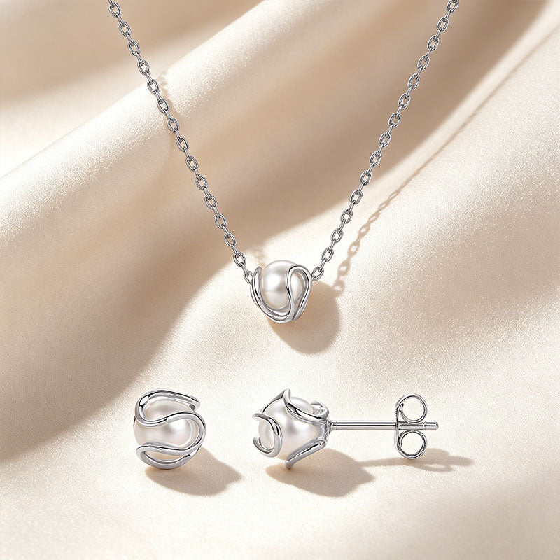 Rose Pearl Earring &amp; Necklace Set