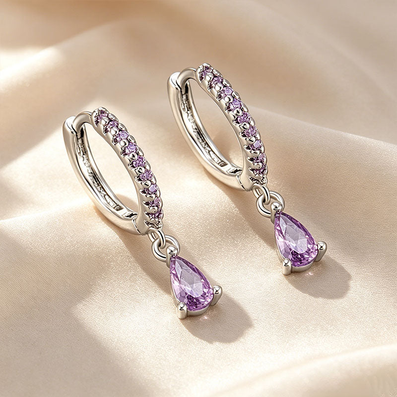 Paved Hoop Pear Earrings