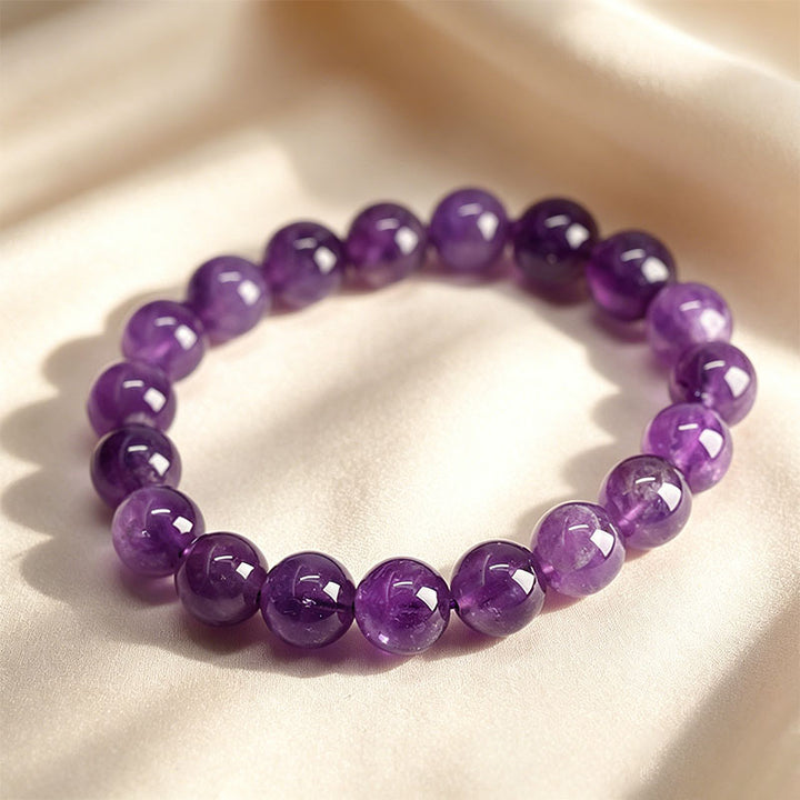 Natural Amethyst Round Bead Bracelet