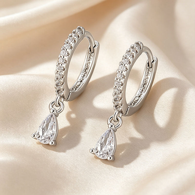 Paved Hoop Pear Earrings