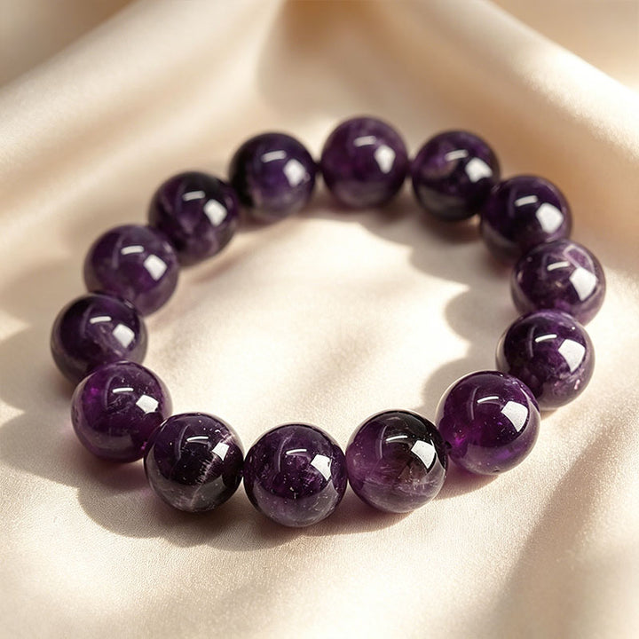 Natural Amethyst Round Bead Bracelet