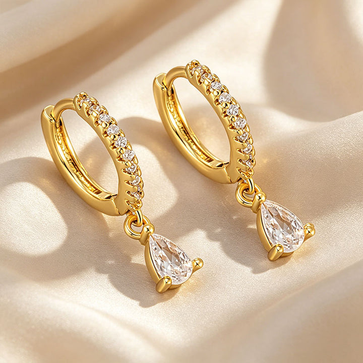 Paved Hoop Pear Earrings