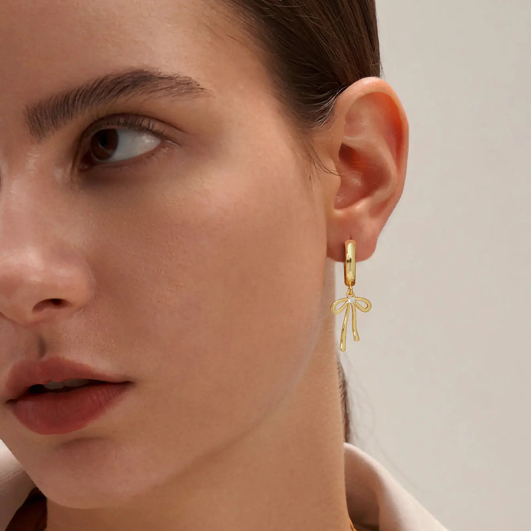 Bow Drop Huggie Hoop Earrings