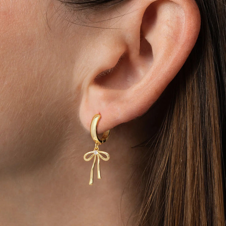 Bow Drop Huggie Hoop Earrings