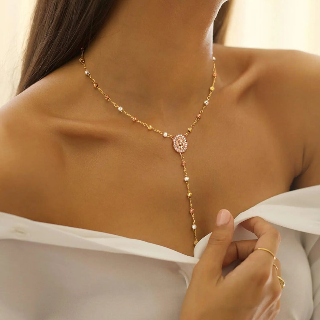 Virgin Mary Cross Beaded Necklace