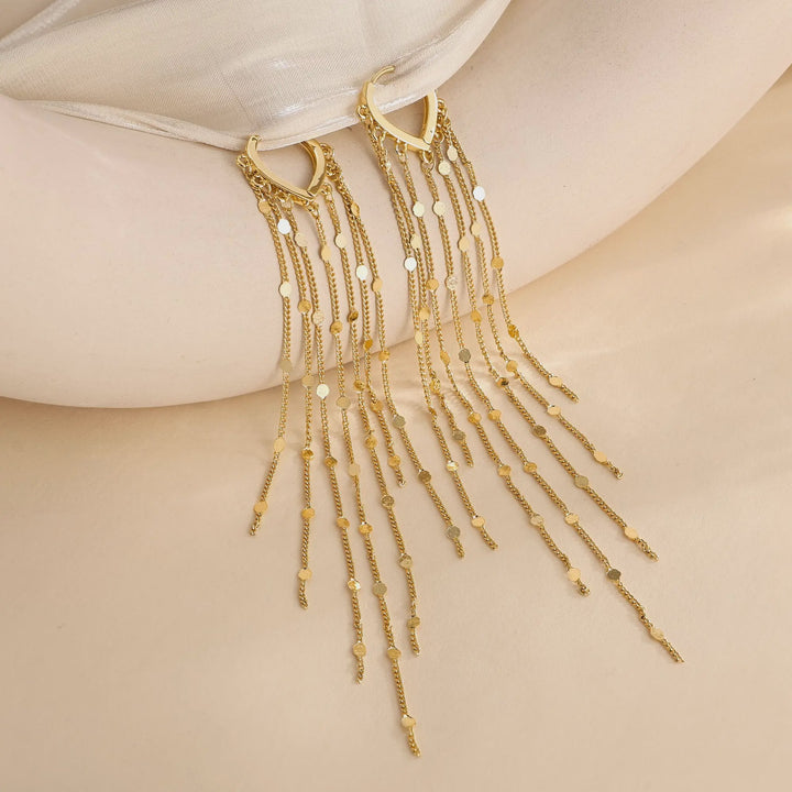 Heart Clasp Multi-Layer Disc Tassel Long Drop Earrings