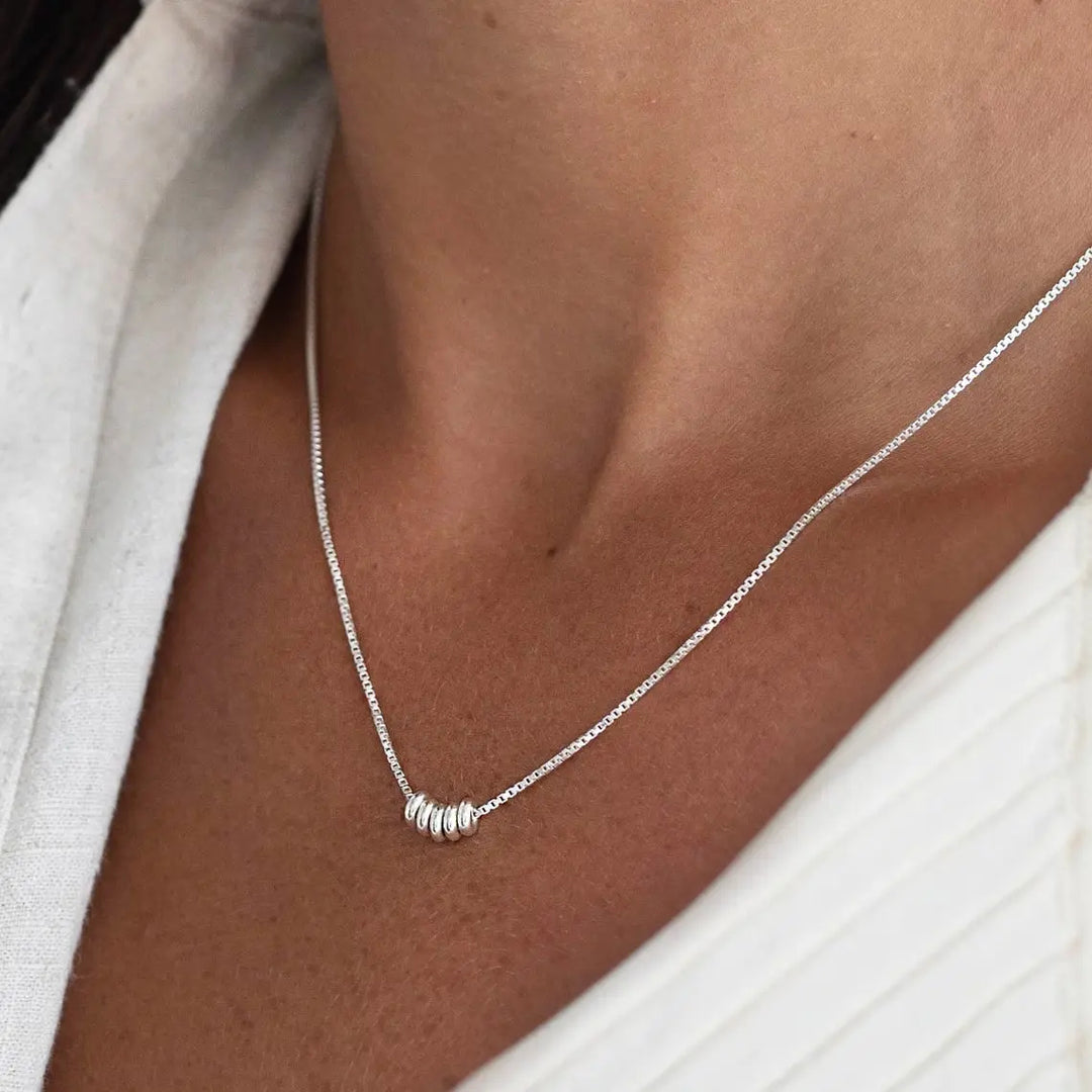 Multi-Ring Bead Box Chain Pendant Necklace