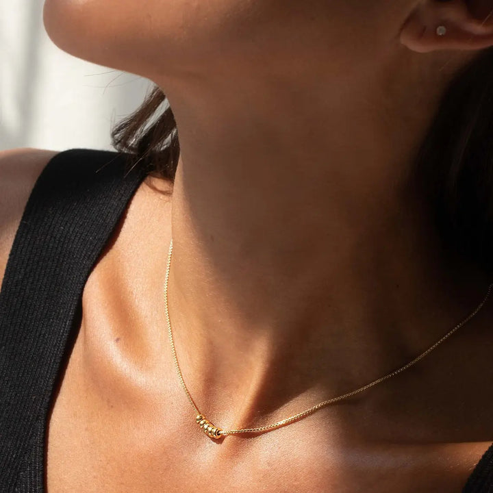 Multi-Ring Bead Box Chain Pendant Necklace