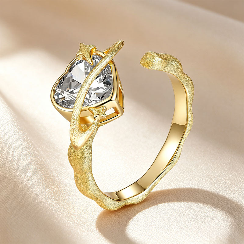 Heart‑Cut Brushed Textured Moissanite Ring