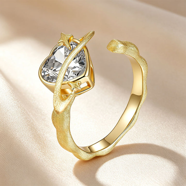 Heart‑Cut Brushed Textured Moissanite Ring