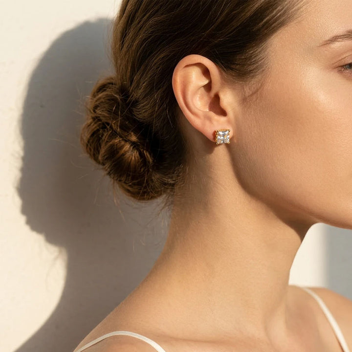Princess Cut Butterfly‑Back Solitaire Moissanite Stud Earrings