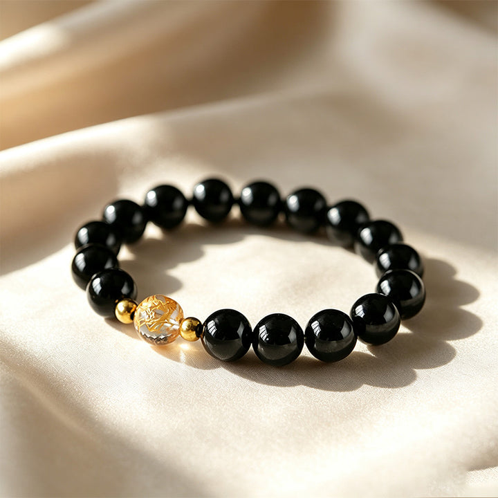 Clear Quartz &amp; Black Onyx Beaded Bracelet Collection