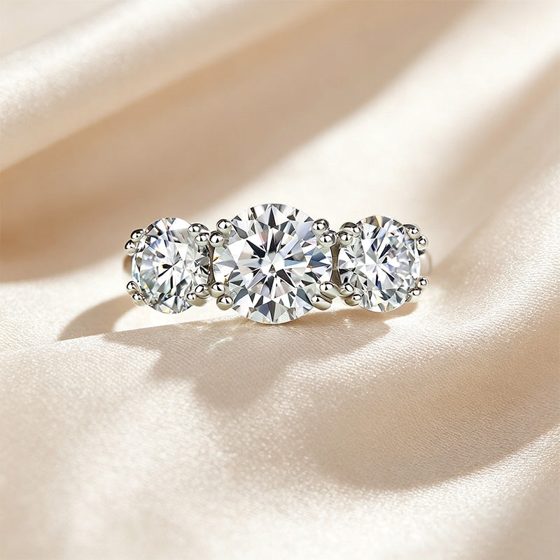 Three-Stone Round Cut Four-Prong Ring