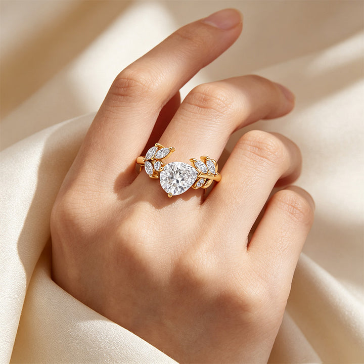Pear Marquise Leaf Accent Ring