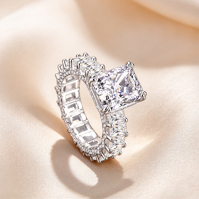 Emerald Cut Full Pavé Moissanite Ring