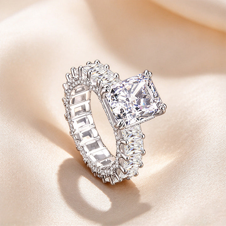 Emerald Cut Full Pavé Moissanite Ring