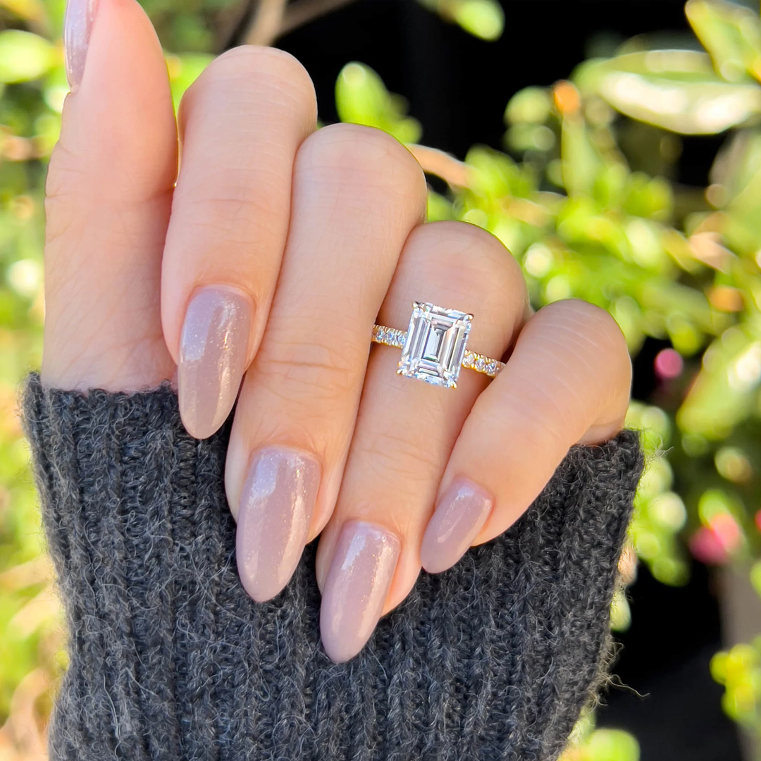 Emerald‑Cut Pavé Band Moissanite Ring