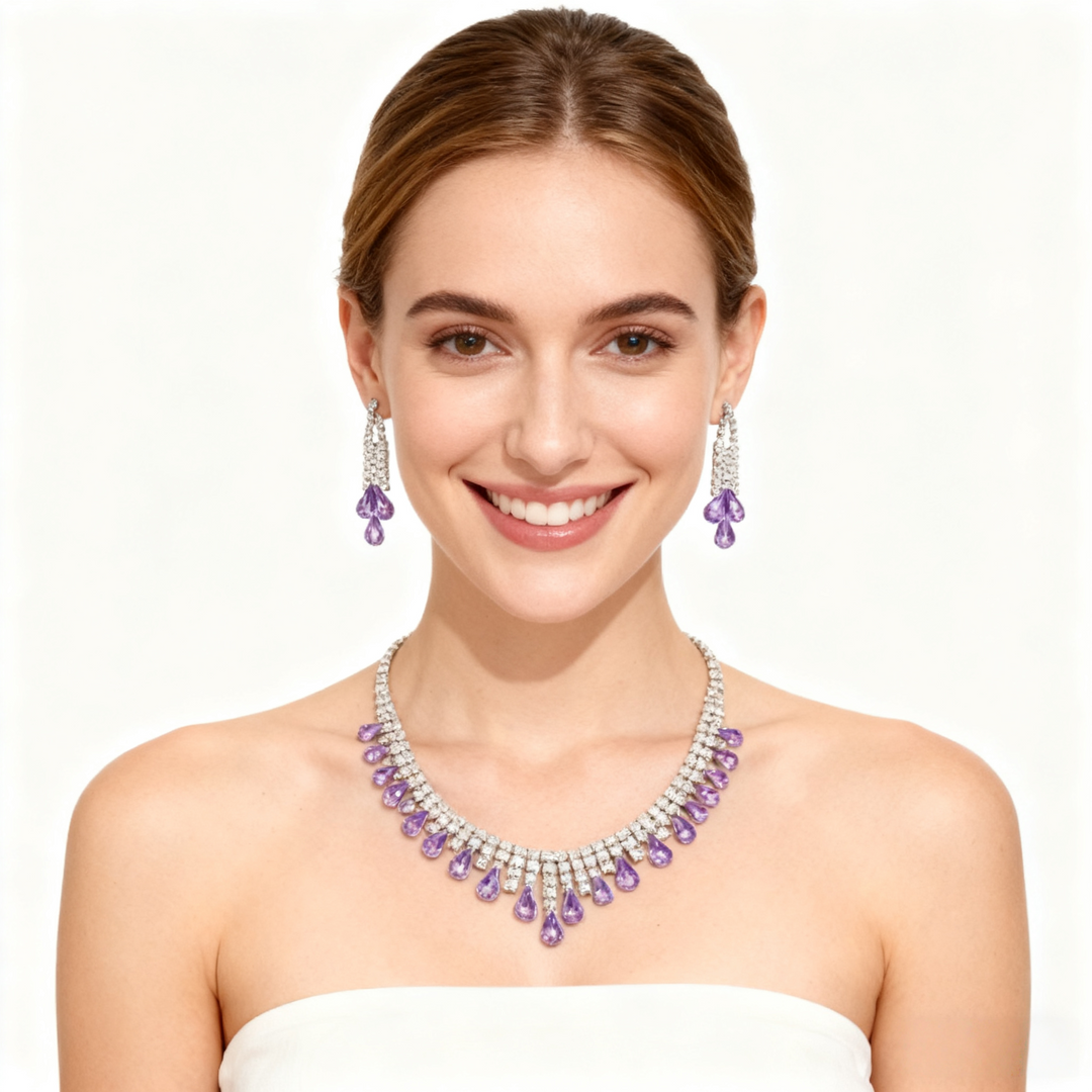 Amethyst Tassel Necklace &amp; Earring Set
