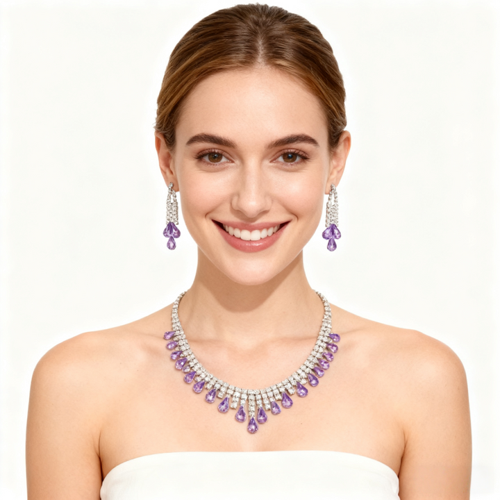Amethyst Tassel Necklace &amp; Earring Set