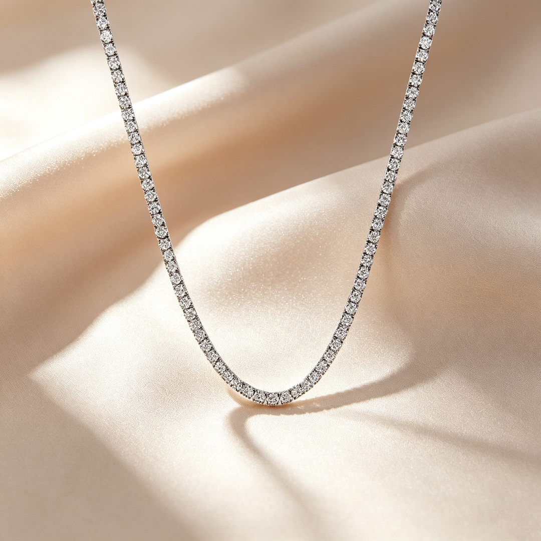 Four-Prong Round Cut Tennis Necklace