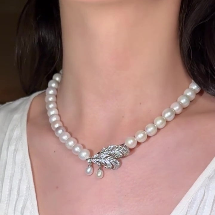 Feather Pearl Necklace &amp; Earrings &amp; Ring
