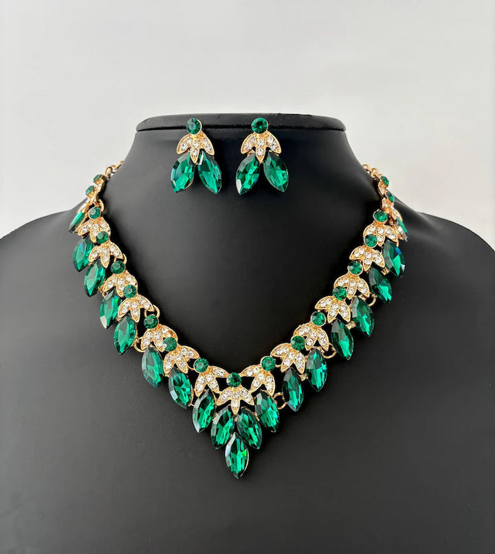 Crystal Leaf Necklace &amp; Earrings Set