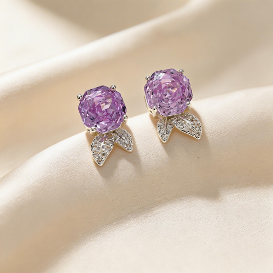 Ice Flower Amethyst Rose Stud Earrings