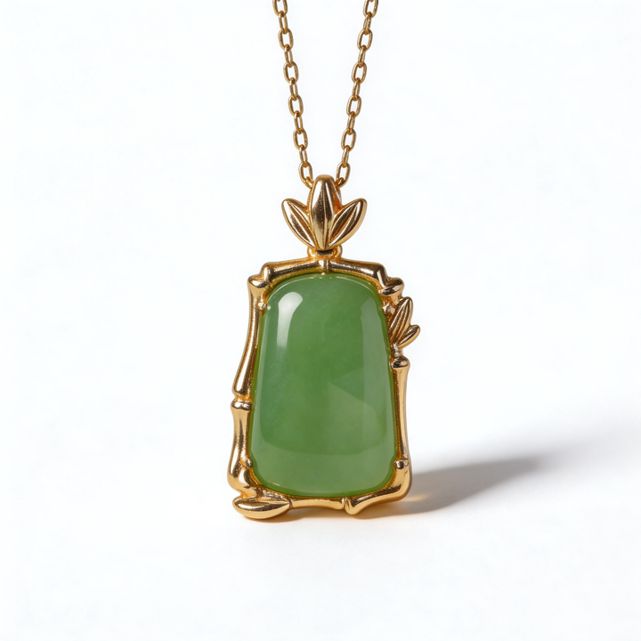 Natural Jade Bamboo Pendant Necklace