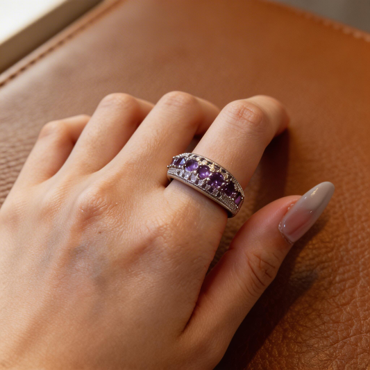 Natural Amethyst Pavé Ring
