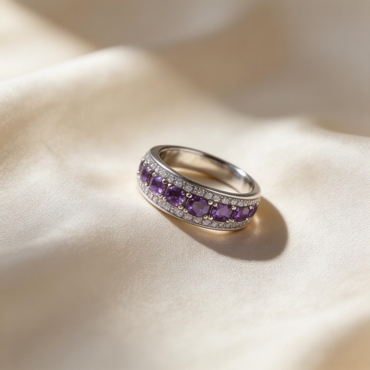 Natural Amethyst Pavé Ring